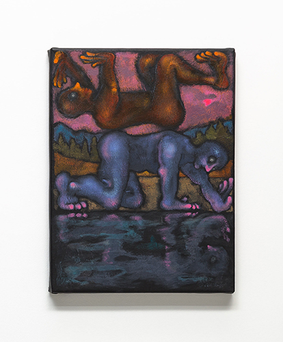 Narciso _ El doble, 2024. Acrilico y oleo sobre cuerina - 40 x 30 cm