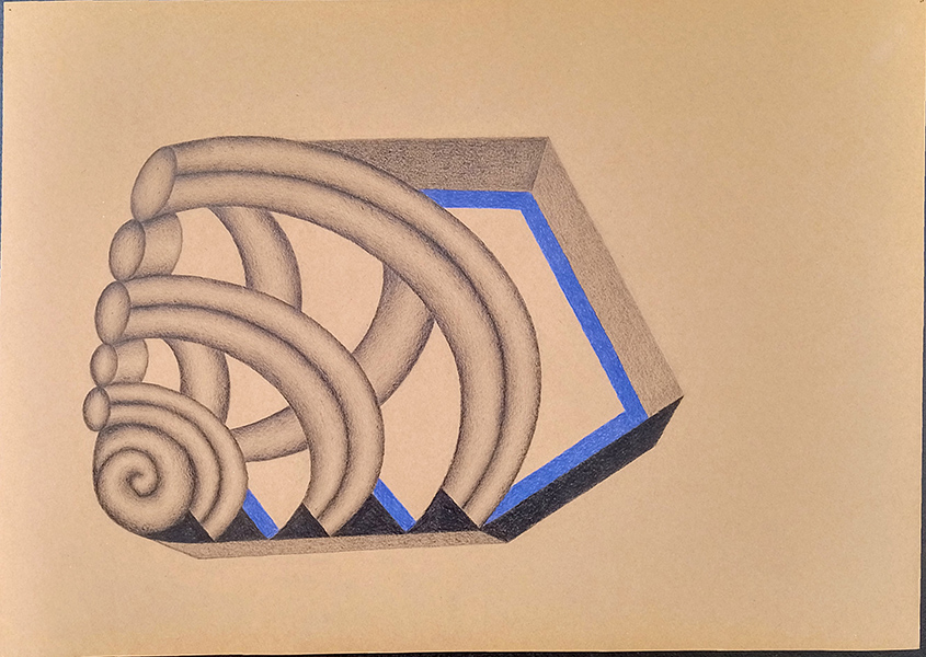 Andrés Bancalari - Sin Título, de la serie múltiples estados probables - papel kraf, lapiz de color - 42,5 x 60 cm - 2023