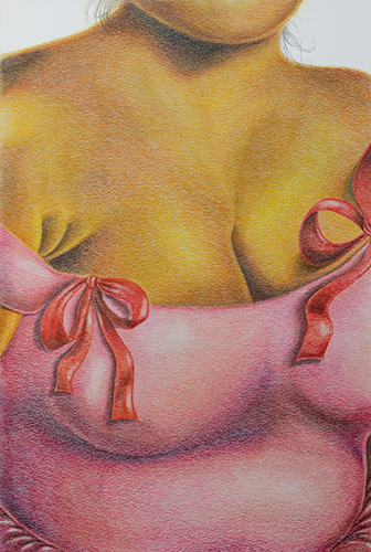 Título_ Díptico Entre infiltrada y traidora Técnica_ Lápiz policromo sobre papel, cerámica Medida_ 54, 5 x 39 x 4 cm cada una Año_ 2025 (Primera Parte) - Galería Selvanegra