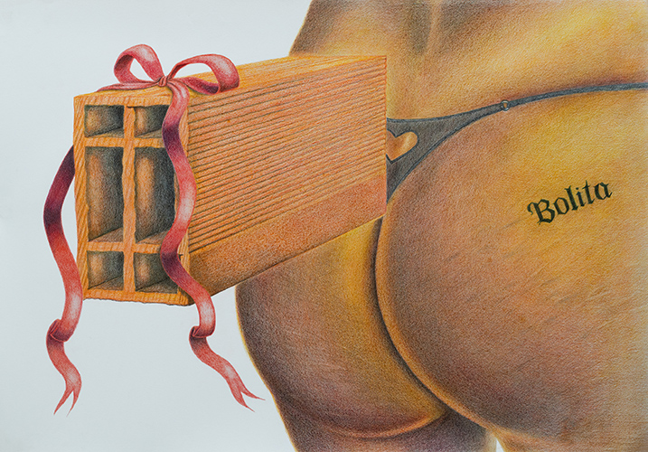 Título_ Sin Título Técnica_ Lápiz policromo sobre papel, cerámica Medida_ 110 x 80 x 4 cm Año_ 2025 - Galería Selvanegra