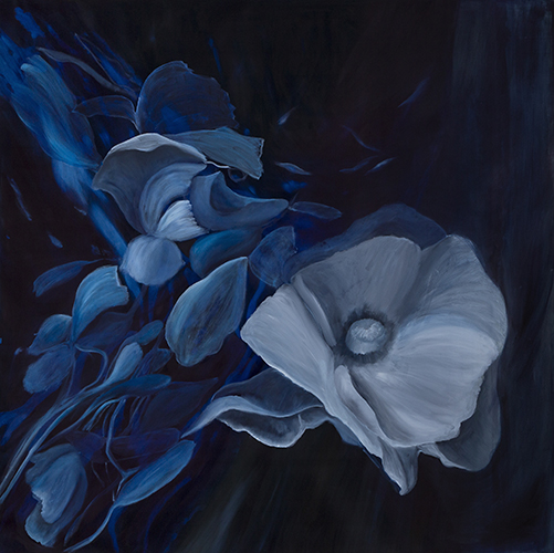 Por cada palabra habrá un cielo VI, Serie De noche el agua sueña que es aire, 100 x 100, óleo sobre tela, 2023