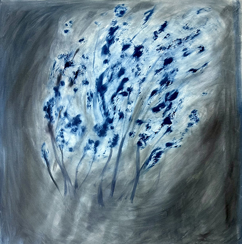 Por cada palabra habrá un cielo VI, Serie De noche el agua sueña que es aire, 100 x 100, óleo sobre tela, 2023