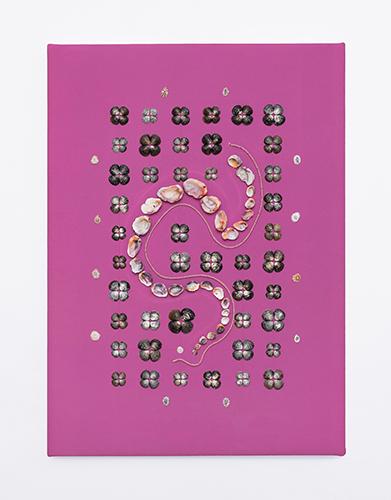 Composición nº3, caracoles sobre papel serigrafiado montado en lienzo, 70 x 50 cm , 2026.